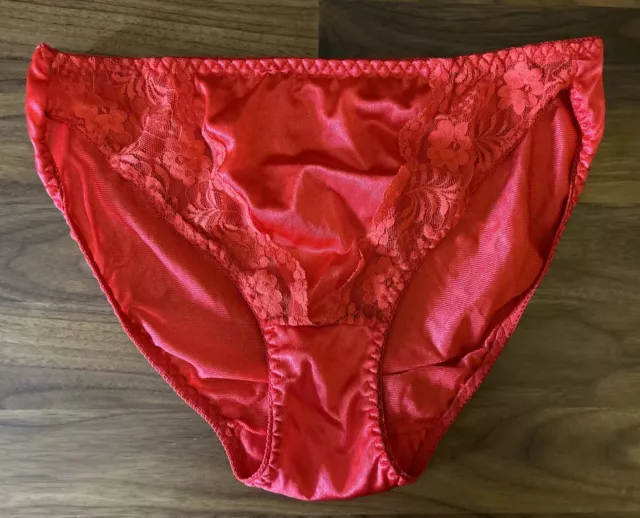 Vintage Satiny Bikini Panties Red Shiny Nylon Frilly Lace Trim Sissy Medium 3780 Picclick 