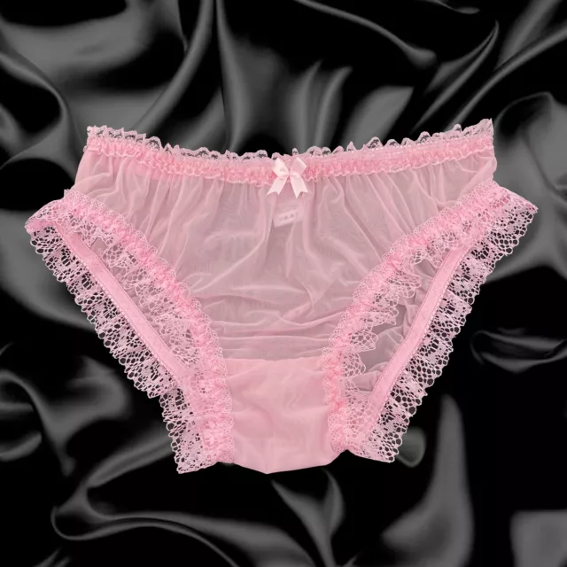 Baby Pink Soft Nylon Sissy Sheer Frilly Lace Briefs Panties Knickers Size 10-20