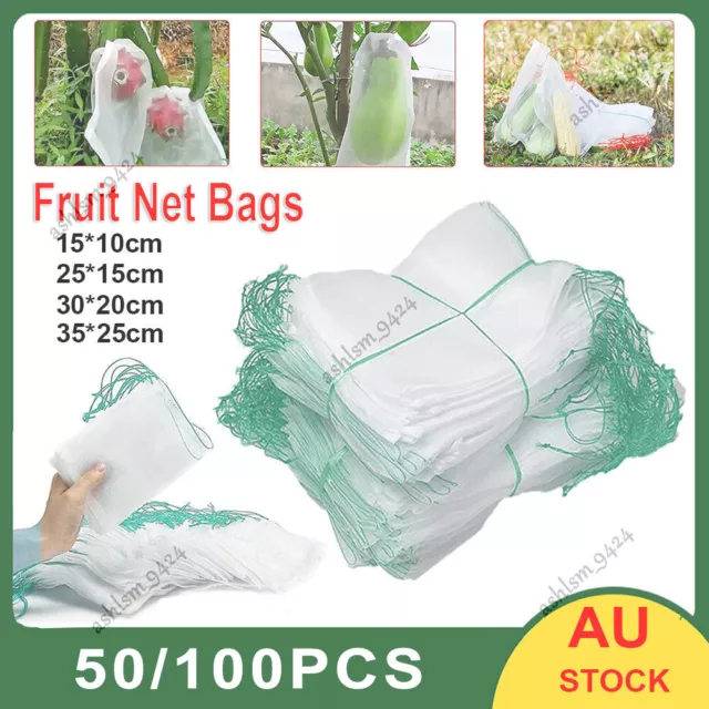 100/50 Reusable Plant Fruit Protect Drawstring Net Bag Mesh Against Insect Pest