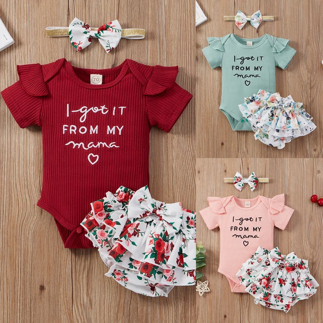 Set 3 pz abiti estivi per bambine neonate top tuta floreale