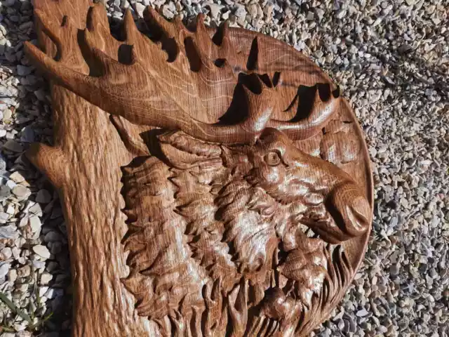 Adorno de animales de alce, placa tallada en madera, arte para colgar en la...