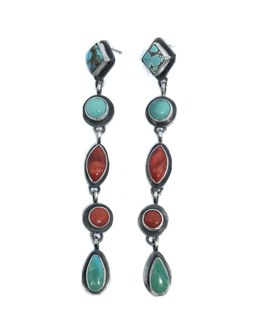 Native American sterling silver navajo Handmade Multicolored Dangle earrings