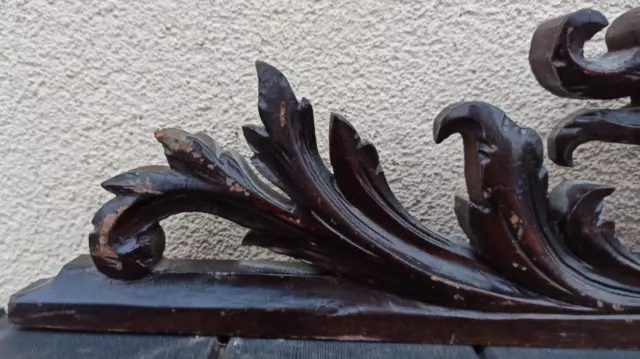 13"  Antique French Wood Carved Oak Gothic Dragon Pediment Architectural 2