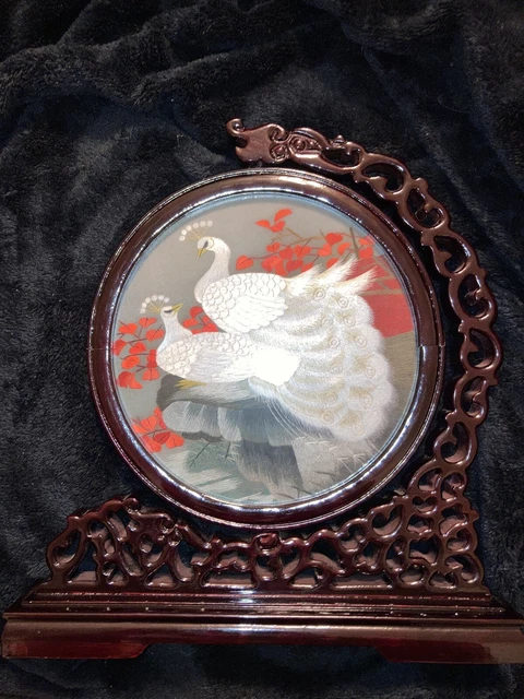 vintage chinese silk embroidery framed
