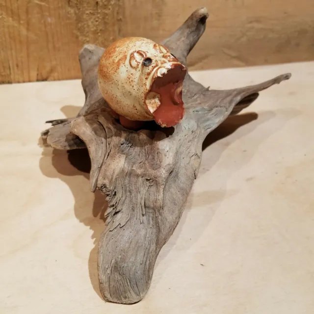 Hippo Clay Figurine Folk Art Handcrafted Hippopotamus Driftwood 7" - Swanky Barn