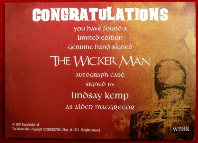 THE WICKER MAN - LINDSAY KEMP - LIMITED EDITION Hand-Signed Autograph Card 2