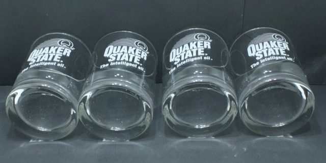Vntg Quaker State Motor Oil Glass Tumblers High Ball Drinking Glasses Lot of 4