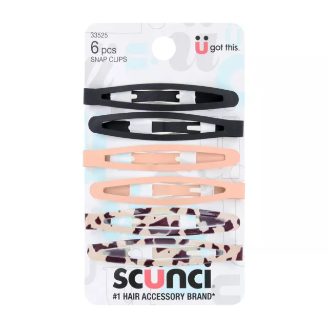 Scunci Hair Snap Clips, Assorted Colors, 6-Count