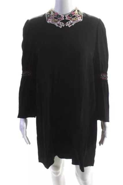 Vivetta Women's Long Sleeve Embroidered Hands Collar Shift Dress Black Size 44