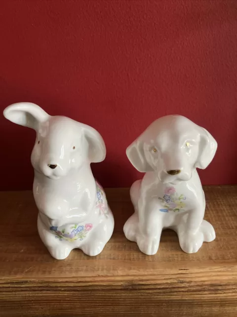 Aynsley China Wild Tudor Bunny & Dog Ornaments
