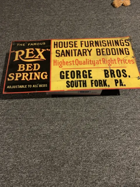 Old Antique Tin Tacker Sign REX Bed Springs