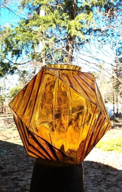 Art Deco Glass Ceiling Hanging Swag Light Lamp Shade Amber Optic Rhombus MCM Old