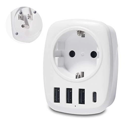 Unidapt Adaptateur de Prise France vers USA Adaptateur de Voyage avec 3 USB+1...