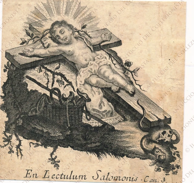 Santino Gesù Bambino in croce En Lectulum Salomonis stampa incisione