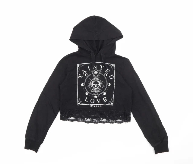 Select Girls Black  Cotton Pullover Hoodie Size 9 Years   - Cropped