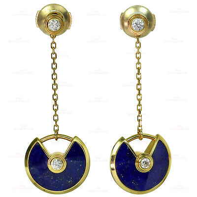 Amulette de CARTIER Lapis Lazuli Diamond 18k Yellow Gold Earrings