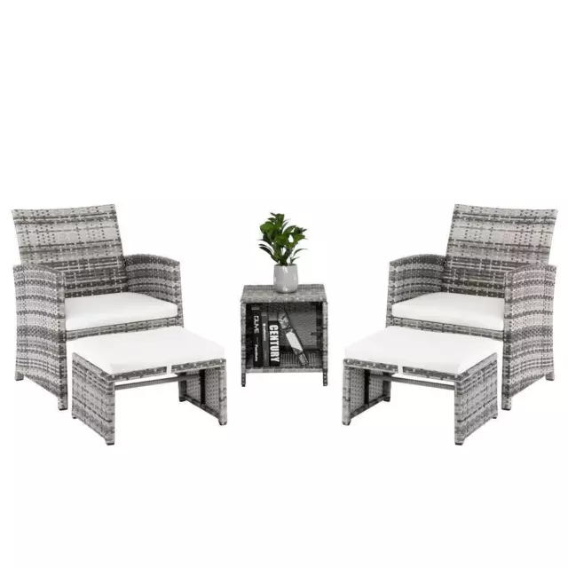 Set of 5 Outdoor Patio Rattan Wicker Sofa Furniture Set with Tea Table Chairs