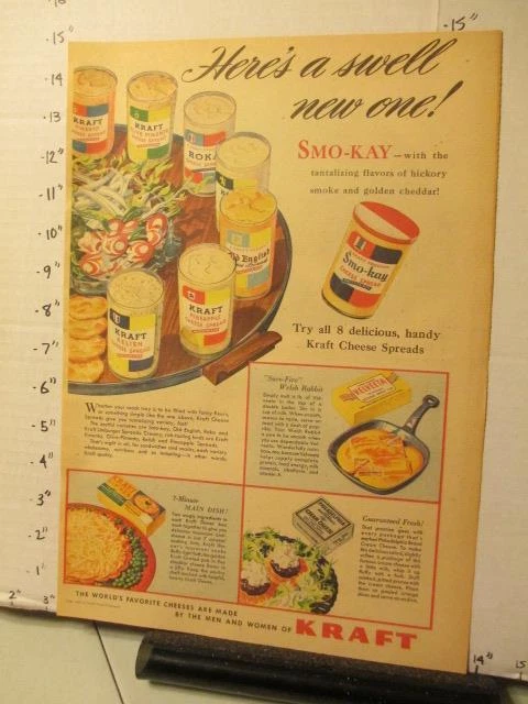 newspaper ad 1947 KRAFT food cheese spread jar box macaroni Velveeta HERE'S