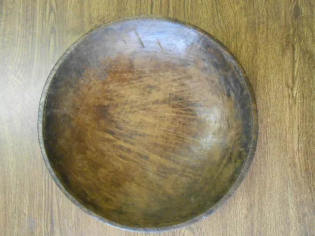 Early Primitive Hand Hewn Wood Dough Bowl 11 3/8" Farmhouse