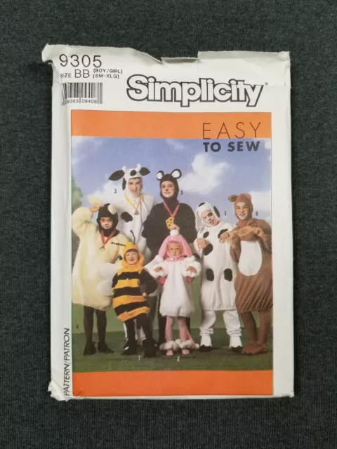 Simplicity Pattern #9305 ~ Dog Cow Lamb Mouse Costume ~ Child S M L XL ~ FF/UC