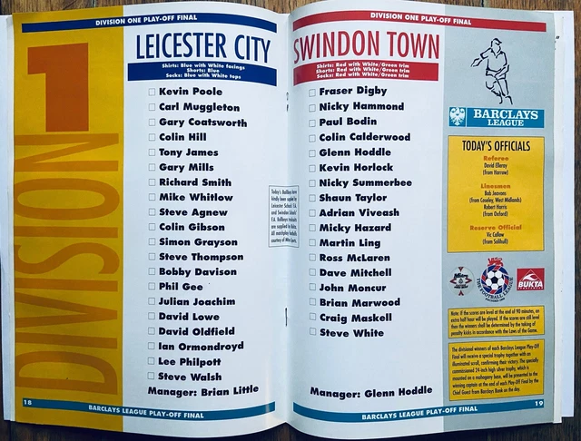 1993 & 1994 Div 1 PlayOff Final Programmes & Tickets. LEICESTER v