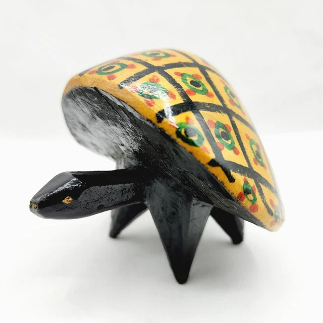 Turtle Art Hand Carved Solid Wood Decorative Desk Geometric Shell Pattern 3"