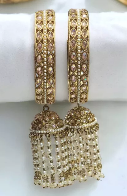 Indien Plaqué Or Kundan Bollywood Bribal Jhumka Bracelets Mariage Bijoux 1pair