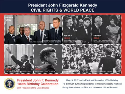 Ghana 2017 - JFK 100th Birthday - Sheet of 6 Stamps - Scott #2934 - MNH