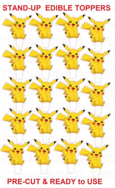 20 PRE-CUT STAND UP - PIKACHU POKEMON Edible Wafer CARD Cupcake Toppers