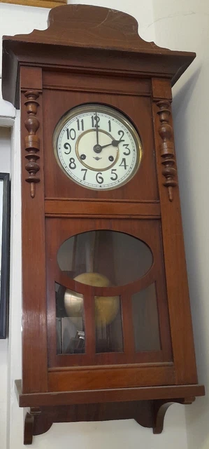 Orologio A Pendolo In Legno Da Parete Tedesco Quadrante In Madreperla Vintage