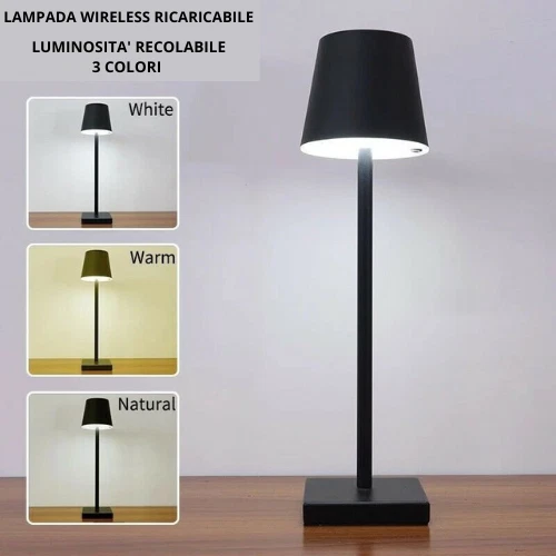 Lampada Touch Da Tavolo Led Ricaricabile Tipo Poldina Luce Bianco Nero 3
