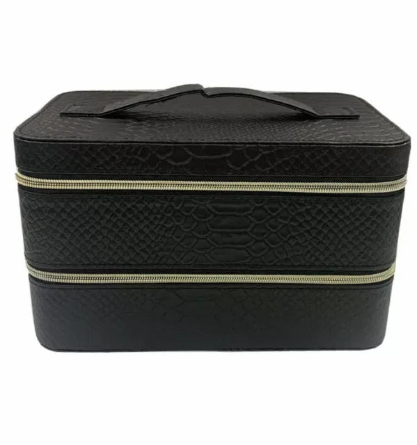 Lancome Large Black Hard Train Case Zip Makeup Cosmetic Bag Organizer 9x 5.5x5.5