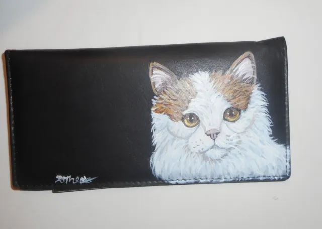 Turkish Van Cat Checkbook Cover Custom Painted Leather