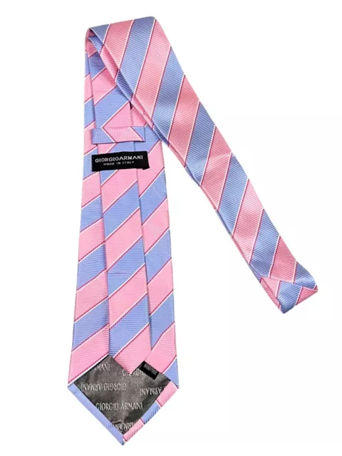 GIORGIO ARMANI Men's 100% Silk 4” Necktie ITALY Luxury STRIPED Light Blue Pink 3