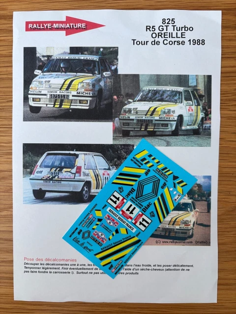 Planche Décalcomanies 1/43 – Renault 5 Oreille Tour De Corse 1988 WRC – RALLYE MINIATURE