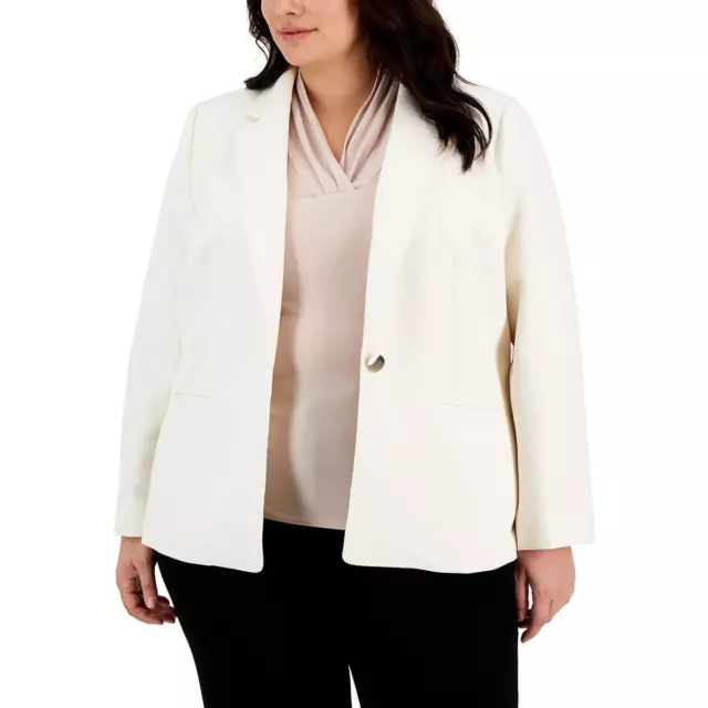 Anne Klein Womens Solid Crepe One-Button Blazer Jacket Plus BHFO 3187