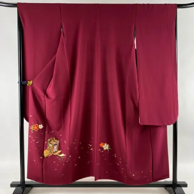 Japanese Kimono Furisode Pure Silk Ox Carriage Cherry Blossom Embroidery