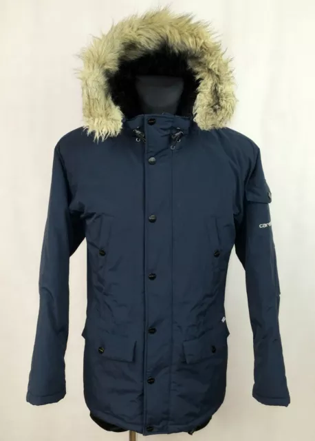 Giacca Imbottita Con Cappuccio In Pelliccia Blu Marino Da Uomo Carhatt X...