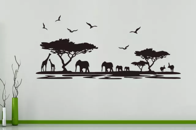 Safari Paysage Sauvage Éléphant Animaux Art Mural Autocollant Sticker Image
