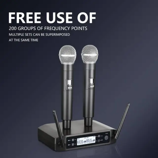 Professional 2 Channel UHF Wireless Dual Microphone Mic System Cordless Handheld