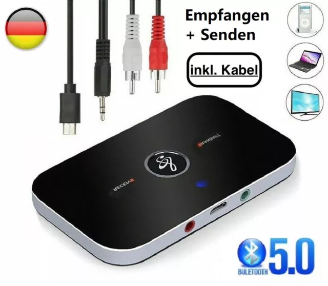 Bluetooth 5.0 Adapter Transmitter Empfänger Sender 2in1 Aux Audio TV Kopfhörer
