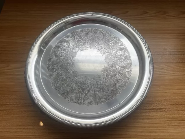 VINTAGE WM ROGERS MFG CO SILVER PLATE 12" ROUND SERVING TRAY 1970s 4271 PLATTER