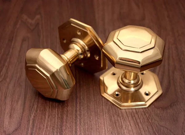 Pair of Solid Heavy Cast Octagonal Large Mortice Door Knob Set Brass & Nickel