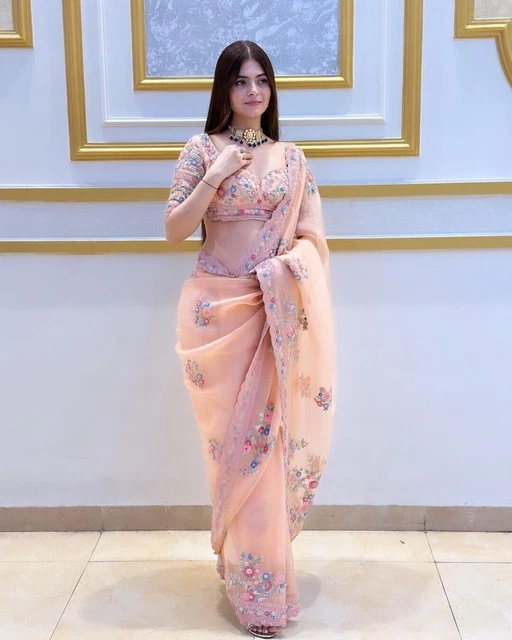 Sari Indien En Soie Artificielle Vert Avec Chemisier Non Cousu - Tenue Traditionnelle Femme