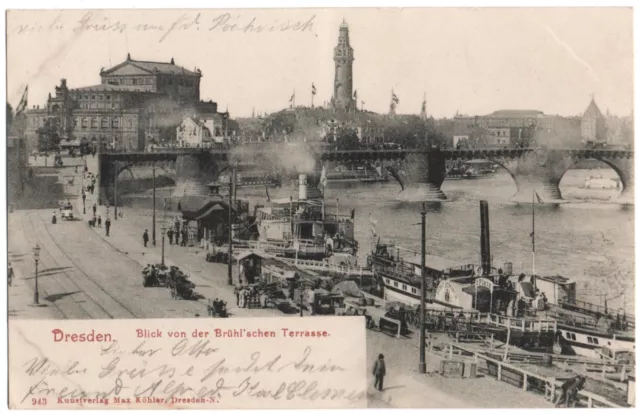 alte Ak Dresden, Landeplatz der Dampfschiffe, gelaufen 1904