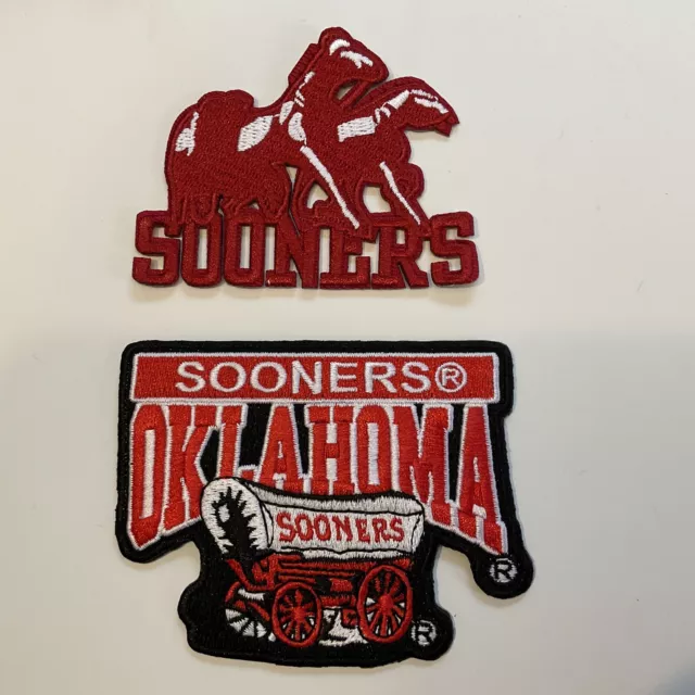 (2) OU Oklahoma SOONERS Vintage Embroidered Iron On Patches Patch Lot 3”