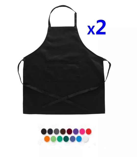 2x Plain Apron Bib Washable Pocket Butcher Waiter Chef Kitchen Cooking Craft AU