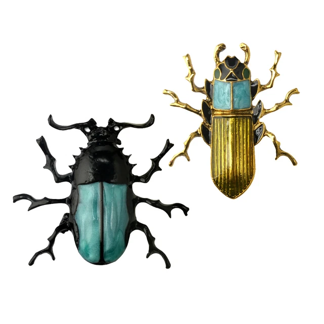 2 Stück Gold Blau Grün Emaille Insekt Bug Pin Brosche Halloween Schmuck