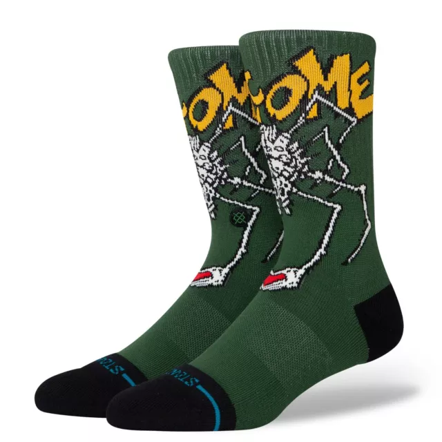 Stance Welcome Wilbur Crew Socks.green Skateboards Spider Pattern Cushioned S24