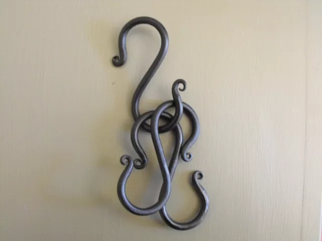  Blacksmith Hand Forge Wrough iron S Hook 4"  set of 3.